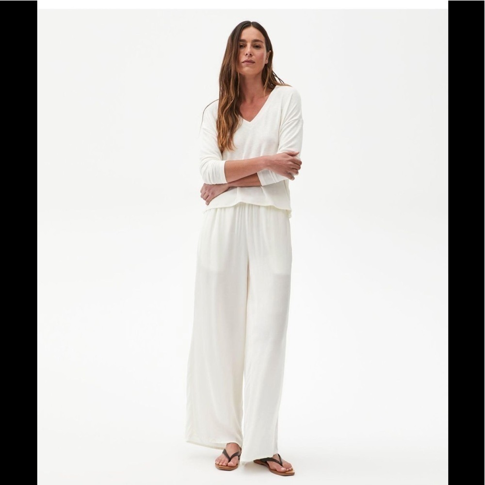 NWT d96p Wide Leg Linen Pants White